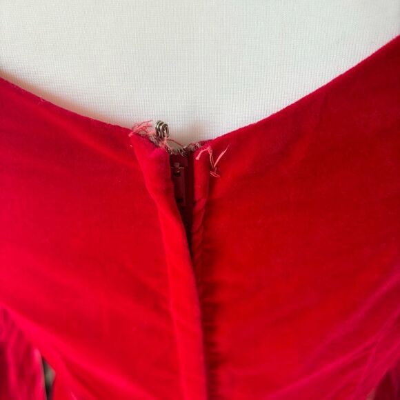 Vintage Handmade Red Dress, Elegant Long Sleeve Gown, Diamond in the Rough - Picture 7 of 8